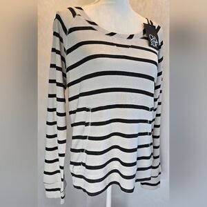 Chaser Black and White Striped Thermal Front Pocket Women's Top